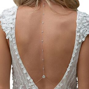 Rhinestone Back Chain Jewelry Bride Long Chain Necklace Rhinestone Backdrop Wedding Body Accessories Jewelry for Women