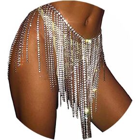 Yokawe Crystal Tassel Body Chains Rhinestone Belly Dance Skirts Nightclub Party Beach Hip Waist Chain Belt for Women