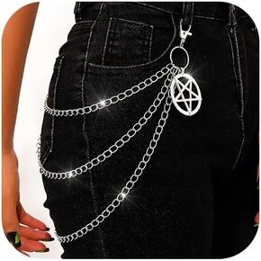 Goth Layered Pants Chain Silver Star Jean Chains Punk Wallet Pocket Chain for Women and Men