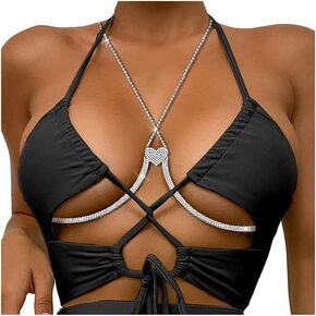 Rhinestone Chest Bracket Bra Chain Body Jewelry Heart Bikini Breast Body Chain for Women