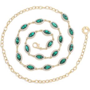 Rhinestone Chain Belt Gold Crystal Waist Chain Belt for Women (Green crystal)
