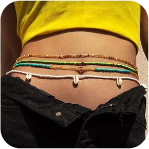 African Shell Waist Beads Chain Colorful Layered Belly Body Chain Summer Beach Bikini Waist Jewelry for Women (Green)
