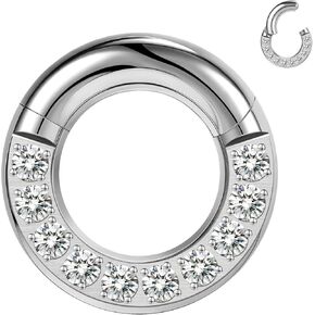 BodyAce CZ Hinged Segment Clicker PA Rings, 2G 4G 6G 8G 10G 12G Large Septum Nose Rings, Surgical Steel Spring Action BCR Ring Ear Gauges Earrings Hoops