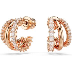 Swarovski Hyperbola Hoop Earrings, Mixed Cuts, Mini, Clear, Rose Gold-Tone Finished