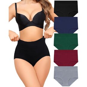 LEVAO Women's Cotton Underwear High Waist Stretch Brief Comfy Panties Ladies Full Coverage Underpants 5 Pack S-XXL