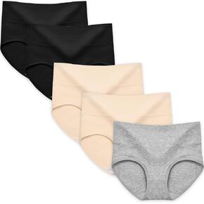 Exegawe Women's Briefs High Waist Cotton Underwear Full Coverage Ladies Panties Stretch Underpants 5-Pack