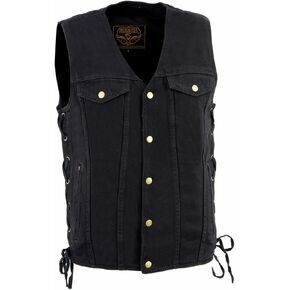 Milwaukee Leather DM1360 Men's Classic Black Denim Motorcycle Biker Riders Vest w/Adjustable Side Laces - 3X-Large