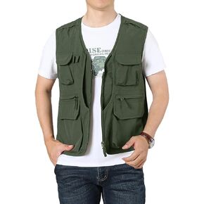 LOUECHY Men's Fishing Vest Lightweight Safari Travel Vest Utility Cargo Vest with Multi Pockets