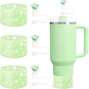 Cup Accessories Set for Stanley Cup,Including 3 Pcs Glitter Silicone Boot,3 Pcs Diamond Straw Cover for Stanley Cup Accessories,Compatible with Stanley 30&40 Oz Tumblers,Pink White Purple