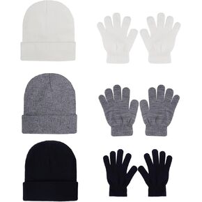 6 Pack Winter Hats and Gloves Beanies Hats and Gloves Set Warm Beanies Hats Elasticity Full Finger Gloves for Cold Weather
