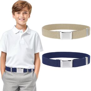 2 Pack Boys Magnetic Belt Kids Magnetic Buckle Elastic Belts Adjustable Boys Belts with Silver Buckle Invisible Belt for Boys Girls Daily Use Pairs with Jeans Trousers Dresses and Other Clothes