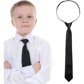 Yolev Black Zipper Tie for Boy Clip-on Neckties Solid Uniform Pre-tied Adjustable Neck Strap Tie for Wedding Graduation