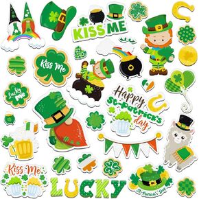 Quera 30 Pcs St Patrick's Day Thick Gel Cling Spring Window Gel Clings Decals Stickers for Kids, Toddlers and Adults Home Airplane Classroom Nursery Party Supplies Decorations Removable and Reusable