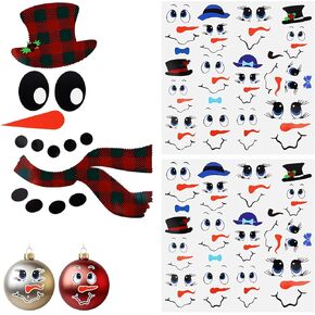 25pcs Snowman Face Stickers, Snow Man Face Decals Christmas Stickers Decor for Xmas Ornaments Ball Glass Window Cup Fridge DIY Crafts Decorations