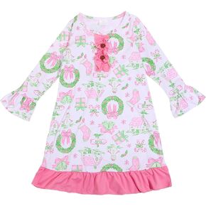 Merry Christmas Toddler Girls Night Dress Snowman Santa Claus Christmas Tree Elk Pattern Dress 2-3T
