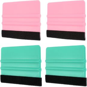 HARFINGTON 4pcs Vinyl Squeegee, Felt Edge Vinyl Wrap Decal Squeegee Tool, 4-Inch Car Vinyl Film Scraper Plastic Squeegee for Car Wrap, Sign Making, Window, Pink+Green, Rectangle