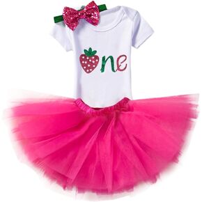 Baby Girl First Birthday Clothes 1st Crown Romper+Ruffle Tulle Skirt+Bow Headband 3PCS Party Dress Set Smash Cake Outfit