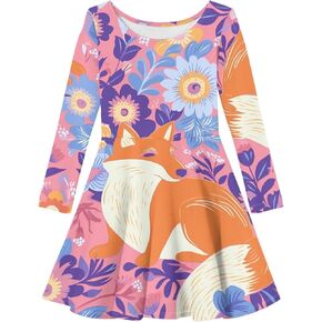 Long Sleeve Soft Comfy Casual Fall Dress for Girls Cute Graphic Print Fit and Flare A Line Party Spring Dresses