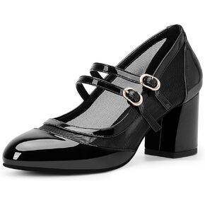 Women's Air Mesh High Heel Mary Janes Pumps Double Buckle Round Toe Dress Shoes