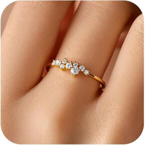 18K Gold Plated 925 Sterling Silver Engagement Rings for Women White Cluster CZ Moissanite Wedding Eternity Bands Ring Dainty Stackable Promise Rings for Her Jewelry Birthday Christmas Gifts in Kuwait