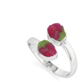 Natural Raw/Rough Ruby Zoisite 2 Stone Size Adjustable Stackable Twister Ring for Women in Sterling Silver, July Birthstone Jewelry Gifts for Her (Bezel-Set)