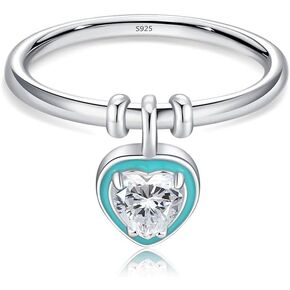 Kokoma Heart Dangle Stacking Ring 925 Sterling Silver Diamond CZ Dangling Charm Drop Eternity Promise Rings Statement Finger Band