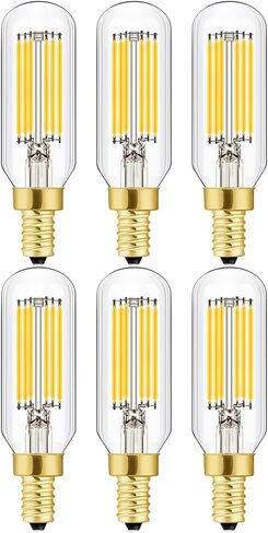 مصابيح LED T6 قابلة للتعتيم، مصابيح إضاءة اديسون 8 وات E12 بيضاء ناعمة 3000 ك، 800 لومن، 100 وات لمبات شمعدان متوهجة تعادل لمبة شمعة اديسون ذات خيوط LED عتيقة مع ديكور، 6 عبوات. in Kuwait