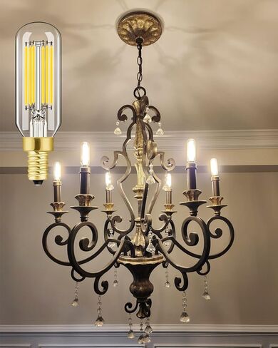 مصابيح LED T6 قابلة للتعتيم، مصابيح إضاءة اديسون 8 وات E12 بيضاء ناعمة 3000 ك، 800 لومن، 100 وات لمبات شمعدان متوهجة تعادل لمبة شمعة اديسون ذات خيوط LED عتيقة مع ديكور، 6 عبوات. in Kuwait