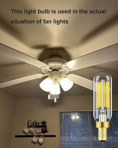 مصابيح LED T6 قابلة للتعتيم، مصابيح إضاءة اديسون 8 وات E12 بيضاء ناعمة 3000 ك، 800 لومن، 100 وات لمبات شمعدان متوهجة تعادل لمبة شمعة اديسون ذات خيوط LED عتيقة مع ديكور، 6 عبوات. in Kuwait