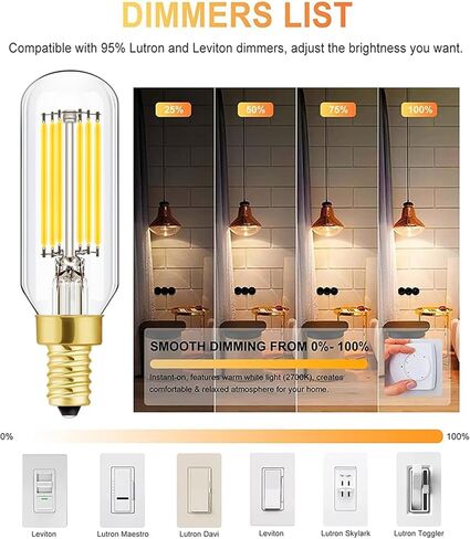 مصابيح LED T6 قابلة للتعتيم، مصابيح إضاءة اديسون 8 وات E12 بيضاء ناعمة 3000 ك، 800 لومن، 100 وات لمبات شمعدان متوهجة تعادل لمبة شمعة اديسون ذات خيوط LED عتيقة مع ديكور، 6 عبوات. in Kuwait