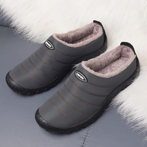UBFEN Men's Women's Winter Warm Slippers with Fuzzy Plush Lining Slip on House Shoes with Indoor Outdoor Anti-Skid Rubber Sole 12 Women/10 Men Grey in Kuwait