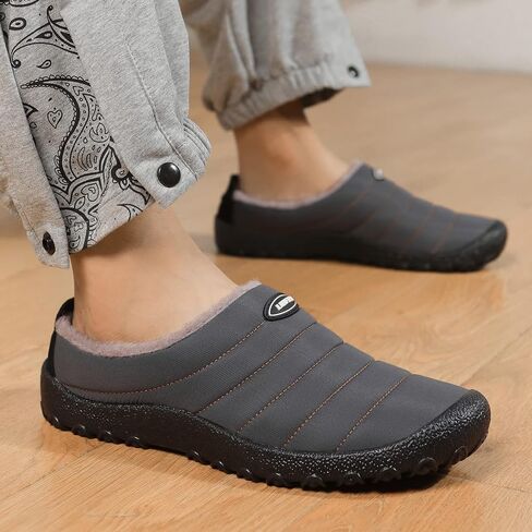 UBFEN Men's Women's Winter Warm Slippers with Fuzzy Plush Lining Slip on House Shoes with Indoor Outdoor Anti-Skid Rubber Sole 12 Women/10 Men Grey in Kuwait