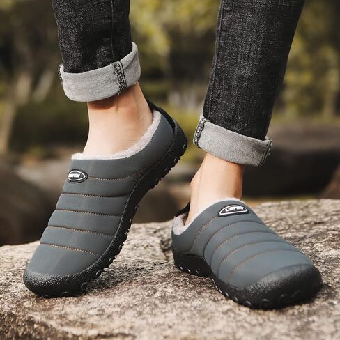 UBFEN Men's Women's Winter Warm Slippers with Fuzzy Plush Lining Slip on House Shoes with Indoor Outdoor Anti-Skid Rubber Sole 12 Women/10 Men Grey in Kuwait