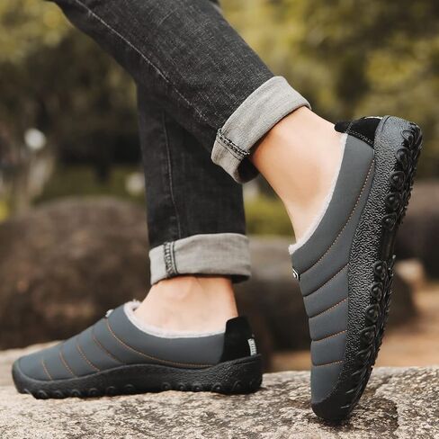 UBFEN Men's Women's Winter Warm Slippers with Fuzzy Plush Lining Slip on House Shoes with Indoor Outdoor Anti-Skid Rubber Sole 12 Women/10 Men Grey in Kuwait