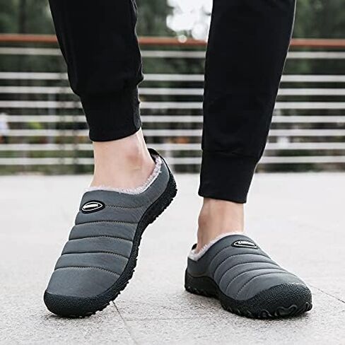 UBFEN Men's Women's Winter Warm Slippers with Fuzzy Plush Lining Slip on House Shoes with Indoor Outdoor Anti-Skid Rubber Sole 12 Women/10 Men Grey in Kuwait