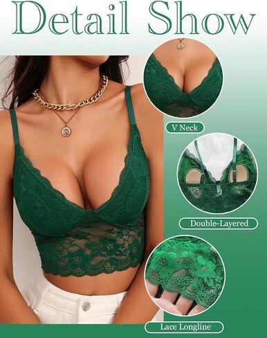 Lace Bralettes for Women Sexy Scalloped Trim Bra No Underwire Adjustable Padded Bra Deep V Neck Bralette in Kuwait