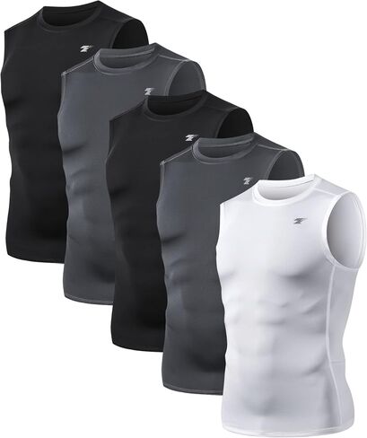 TELALEO 5 Pack Men's Athletic Compression Shirts Sleeveless Workout Tank Top Sports Base Layer Running Basketball in Saudi Arabia