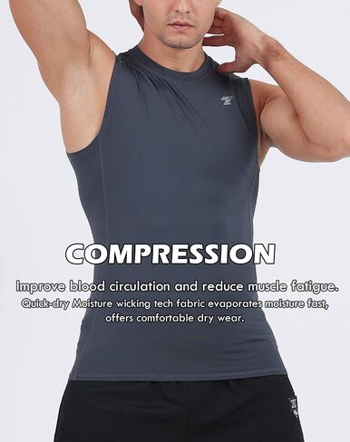 TELALEO 5 Pack Men's Athletic Compression Shirts Sleeveless Workout Tank Top Sports Base Layer Running Basketball in Saudi Arabia