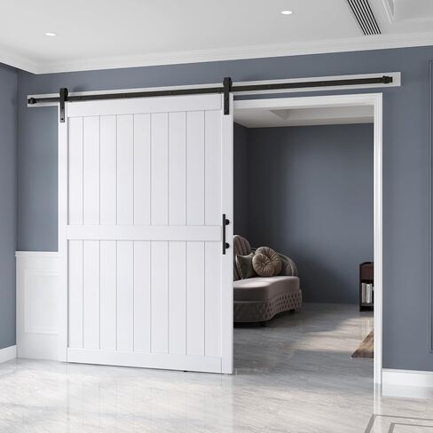 42in x 84in White Barn Door Slab with 7FT Sliding Door Hardware Kit,Waterproof,Anti-Scratch,DIY Easy Assembly,Easy to Clean,H Frame in Saudi Arabia