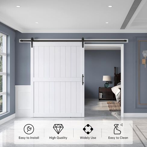 42in x 84in White Barn Door Slab with 7FT Sliding Door Hardware Kit,Waterproof,Anti-Scratch,DIY Easy Assembly,Easy to Clean,H Frame in Saudi Arabia