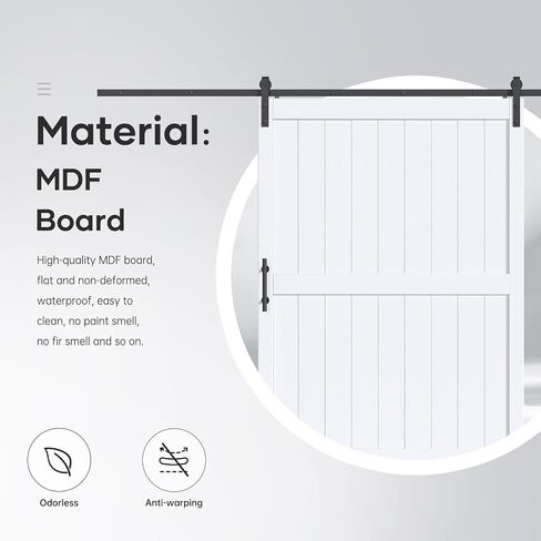 42in x 84in White Barn Door Slab with 7FT Sliding Door Hardware Kit,Waterproof,Anti-Scratch,DIY Easy Assembly,Easy to Clean,H Frame in Saudi Arabia