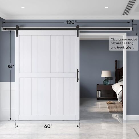 42in x 84in White Barn Door Slab with 7FT Sliding Door Hardware Kit,Waterproof,Anti-Scratch,DIY Easy Assembly,Easy to Clean,H Frame in Saudi Arabia