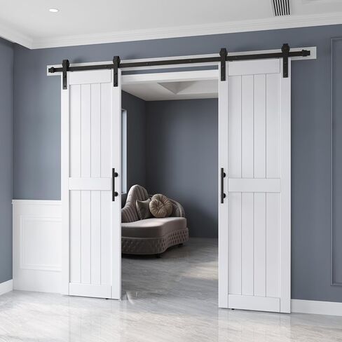 42in x 84in White Barn Door Slab with 7FT Sliding Door Hardware Kit,Waterproof,Anti-Scratch,DIY Easy Assembly,Easy to Clean,H Frame in Saudi Arabia