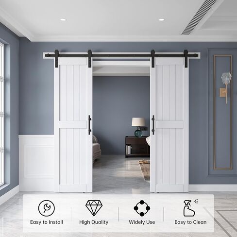 42in x 84in White Barn Door Slab with 7FT Sliding Door Hardware Kit,Waterproof,Anti-Scratch,DIY Easy Assembly,Easy to Clean,H Frame in Saudi Arabia