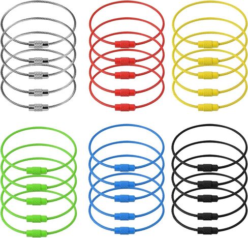 حزمة كوزموس مكونة من 30 حلقة سلكية لحاملي بطاقات الأمتعة، حامل سلسلة مفاتيح سلكية من الفولاذ، حامل سلسلة مفاتيح قابل للتمديد، حامل معلق لبطاقة السفر للسفر، 6 ألوان متنوعة in Kuwait