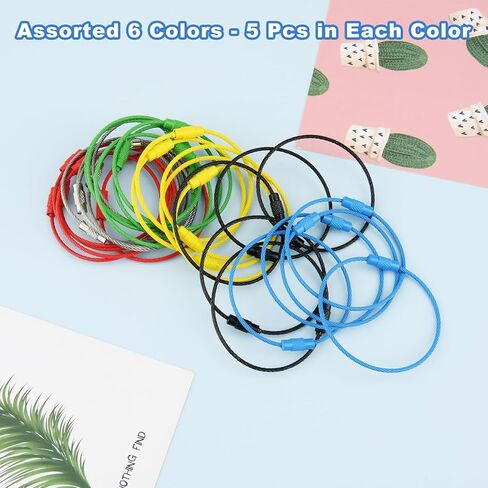 حزمة كوزموس مكونة من 30 حلقة سلكية لحاملي بطاقات الأمتعة، حامل سلسلة مفاتيح سلكية من الفولاذ، حامل سلسلة مفاتيح قابل للتمديد، حامل معلق لبطاقة السفر للسفر، 6 ألوان متنوعة in Kuwait