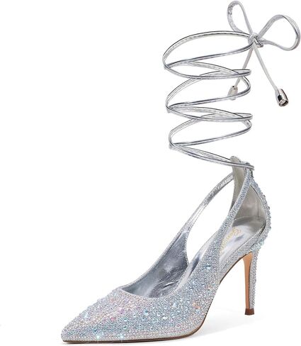 GENSHUO Lace Up Pumps for Women Strappy High Heels Sexy Pointed Closed Toe Shoes 3 Inch Stiletto Heels Suede Dress Party Wedding Shoes in Saudi Arabia