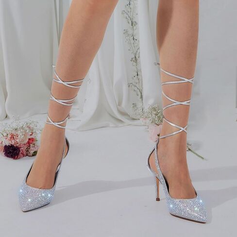 GENSHUO Lace Up Pumps for Women Strappy High Heels Sexy Pointed Closed Toe Shoes 3 Inch Stiletto Heels Suede Dress Party Wedding Shoes in Saudi Arabia