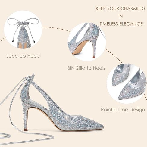 GENSHUO Lace Up Pumps for Women Strappy High Heels Sexy Pointed Closed Toe Shoes 3 Inch Stiletto Heels Suede Dress Party Wedding Shoes in Saudi Arabia