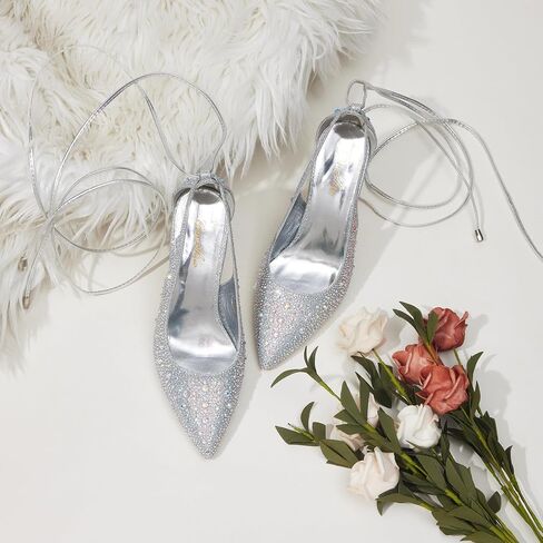 GENSHUO Lace Up Pumps for Women Strappy High Heels Sexy Pointed Closed Toe Shoes 3 Inch Stiletto Heels Suede Dress Party Wedding Shoes in Saudi Arabia